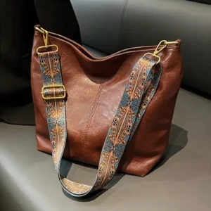 Mala de ombro para mulher de grande capacidade, estilo boémio, com alça larga vintage, bolsa de ombro casual, bolsa de viagem casual - Preto com bordado intricado, fecho de correr, forro de poliéster, bolsa de viagem casual|Bolsa de ombro boémia|Fecho de correr, bolsa de ombro grande