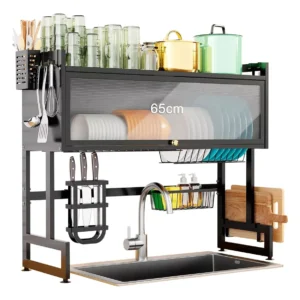 +Brinde Escorredor De Pratos Louça Preto Cozinha Suspensa 65cm 18pçs